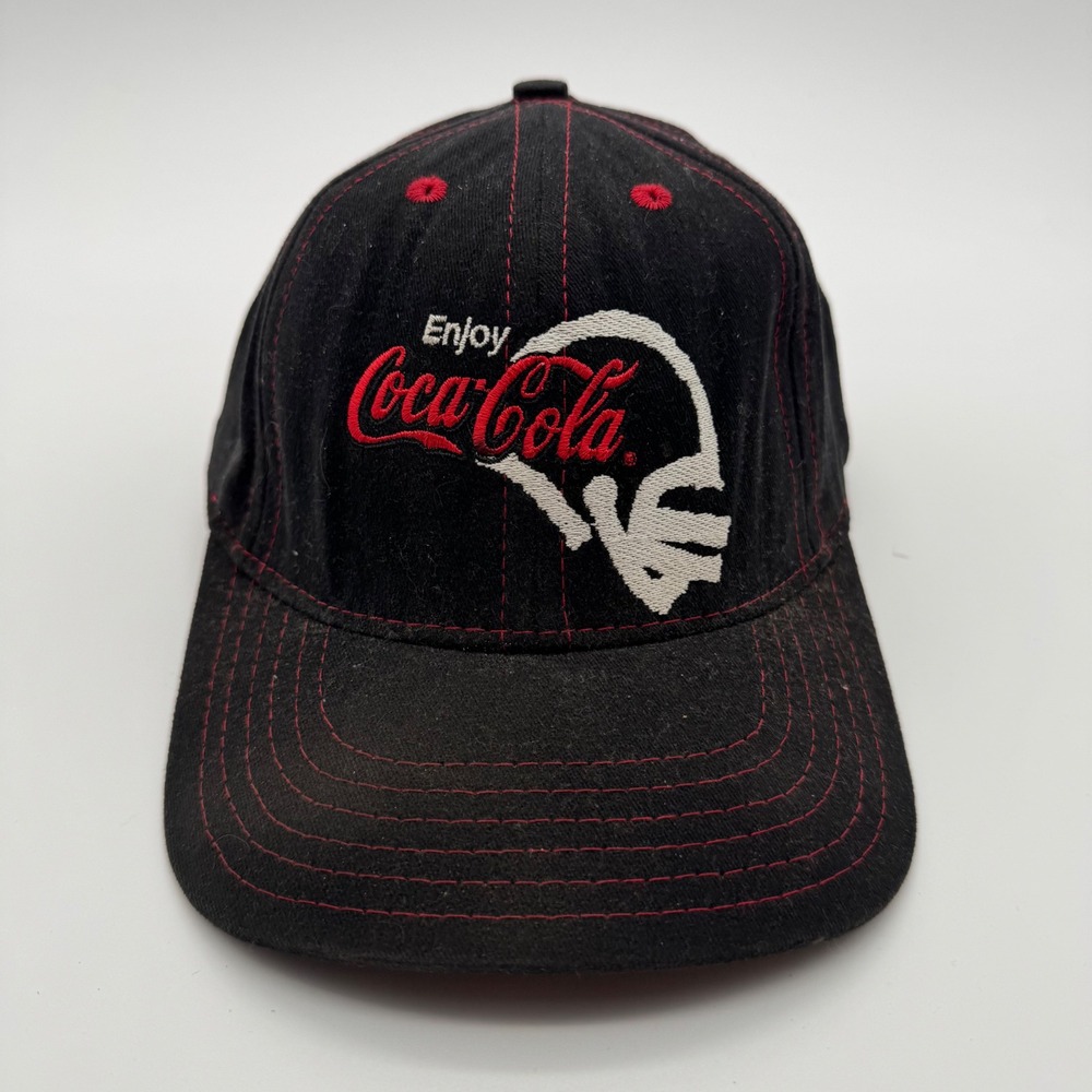 Vintage Coca-Cola NFL Hat Capstone Snapback Black Red Stitching Made in USA
